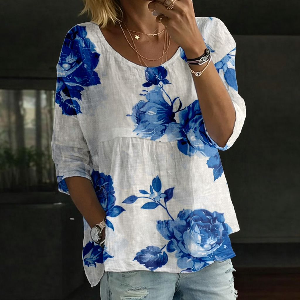 Blusa Patchwork con Flores Bordadas