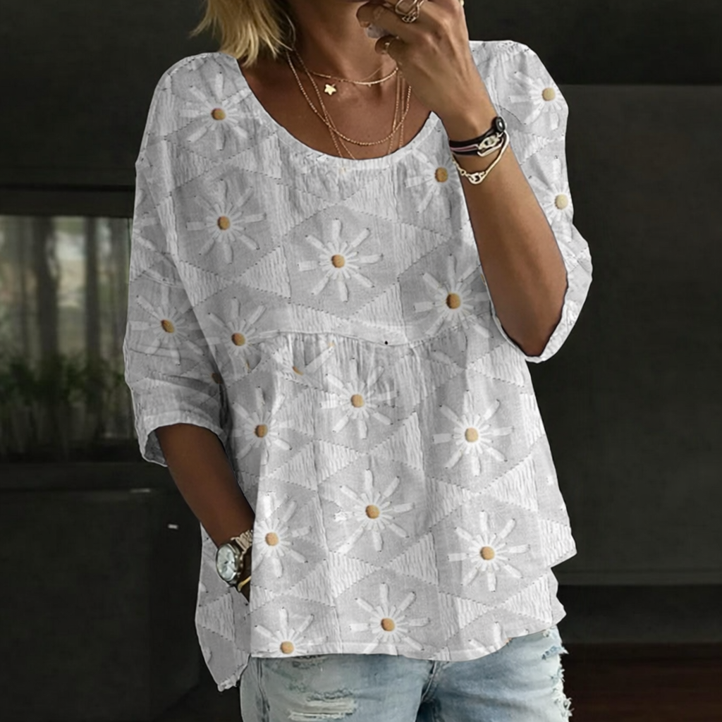 Blusa Patchwork con Flores Bordadas