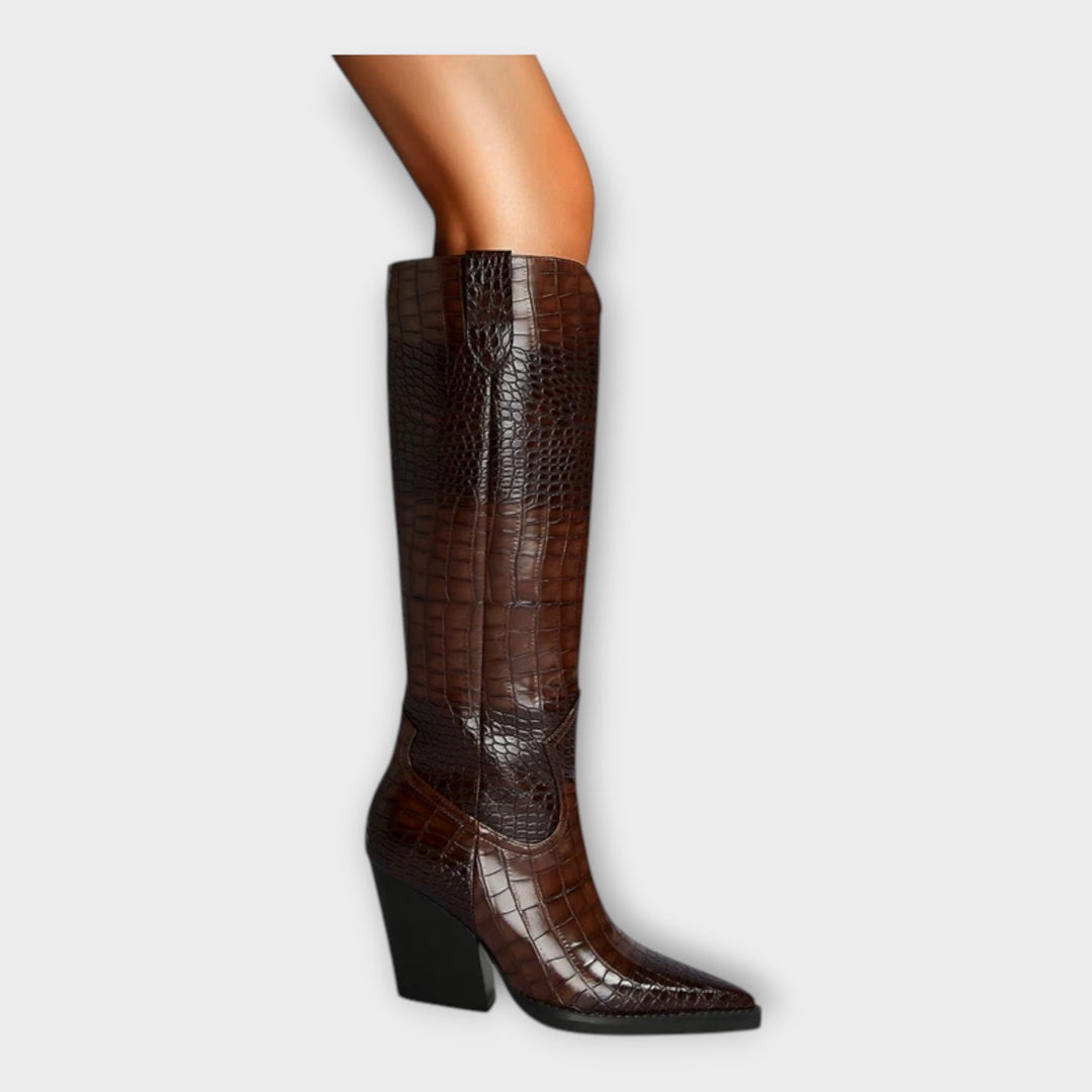 Camila | Botas Con Diseño Croco Y Tacón Elegante Diario