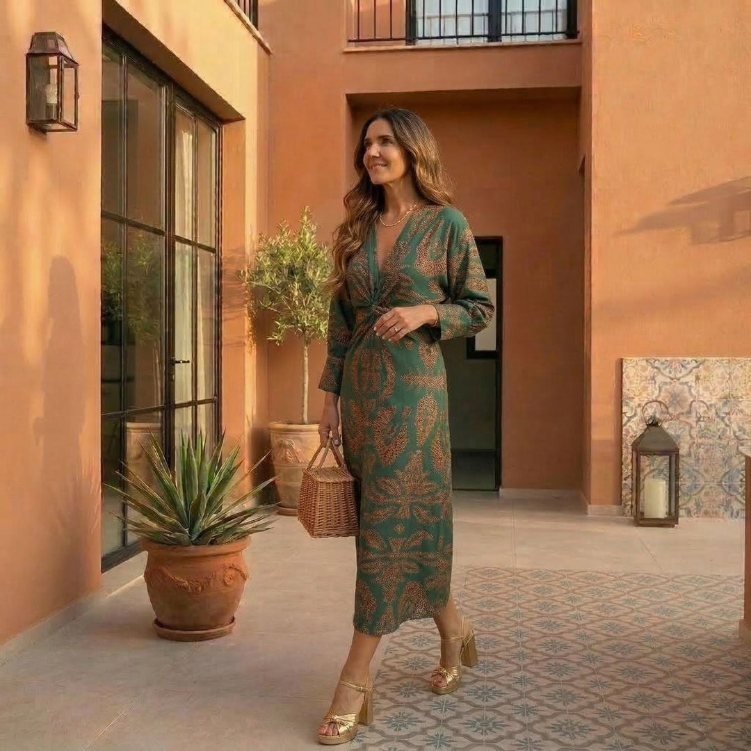 Isadora – Vestido Midi Botánico con Nudo