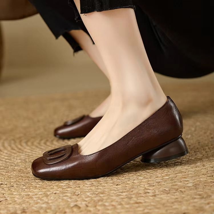 Valencia™ Zapatos Planos de Cuero de Punta Cuadrada