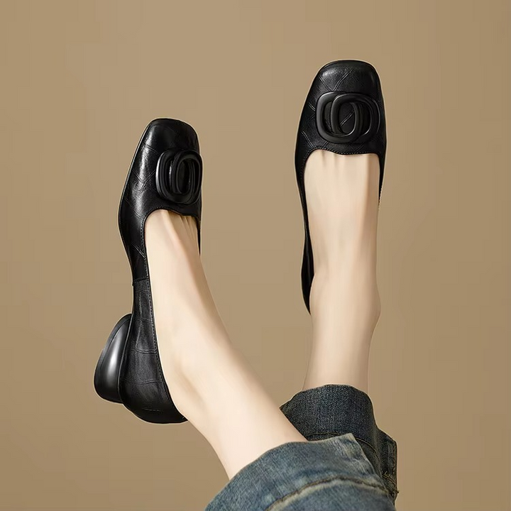 Valencia™ Zapatos Planos de Cuero de Punta Cuadrada