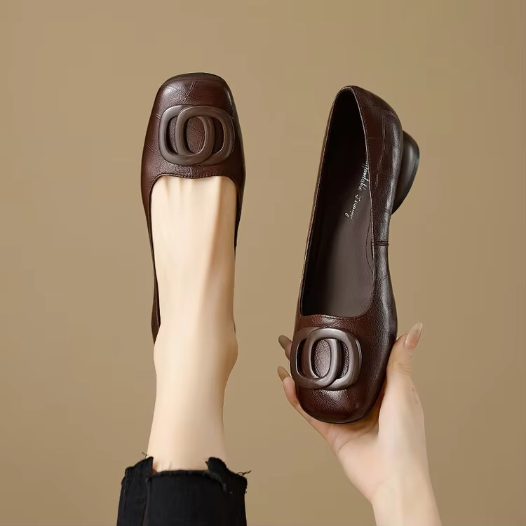 Valencia™ Zapatos Planos de Cuero de Punta Cuadrada