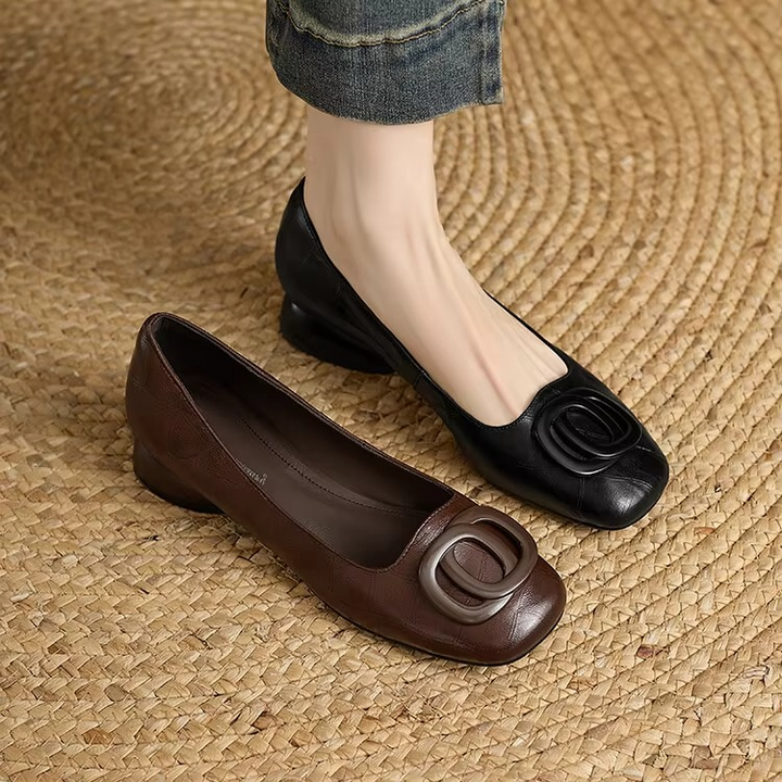 Valencia™ Zapatos Planos de Cuero de Punta Cuadrada