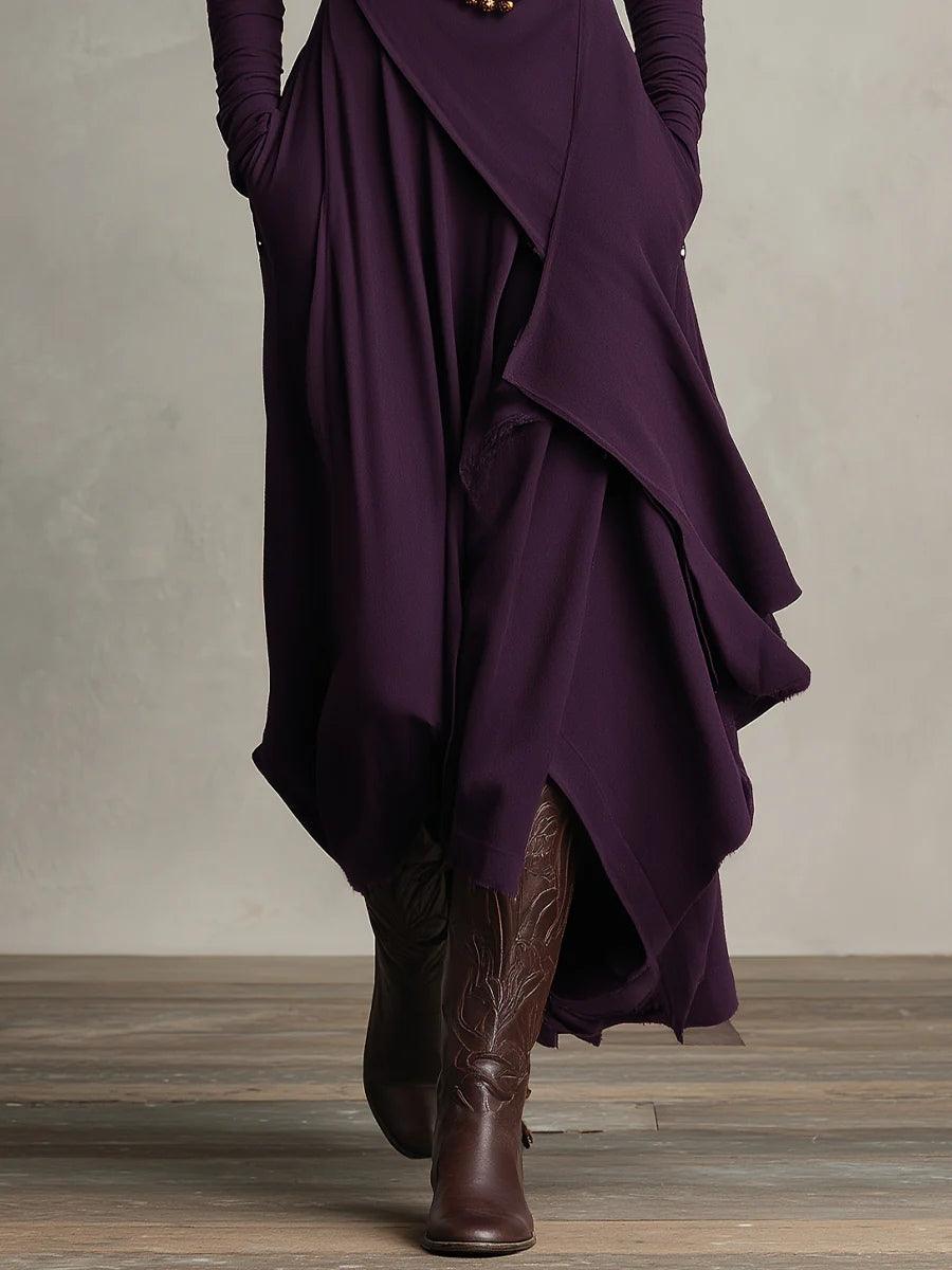 AURELIA | Vestido largo plisado asimétrico con cuello alto