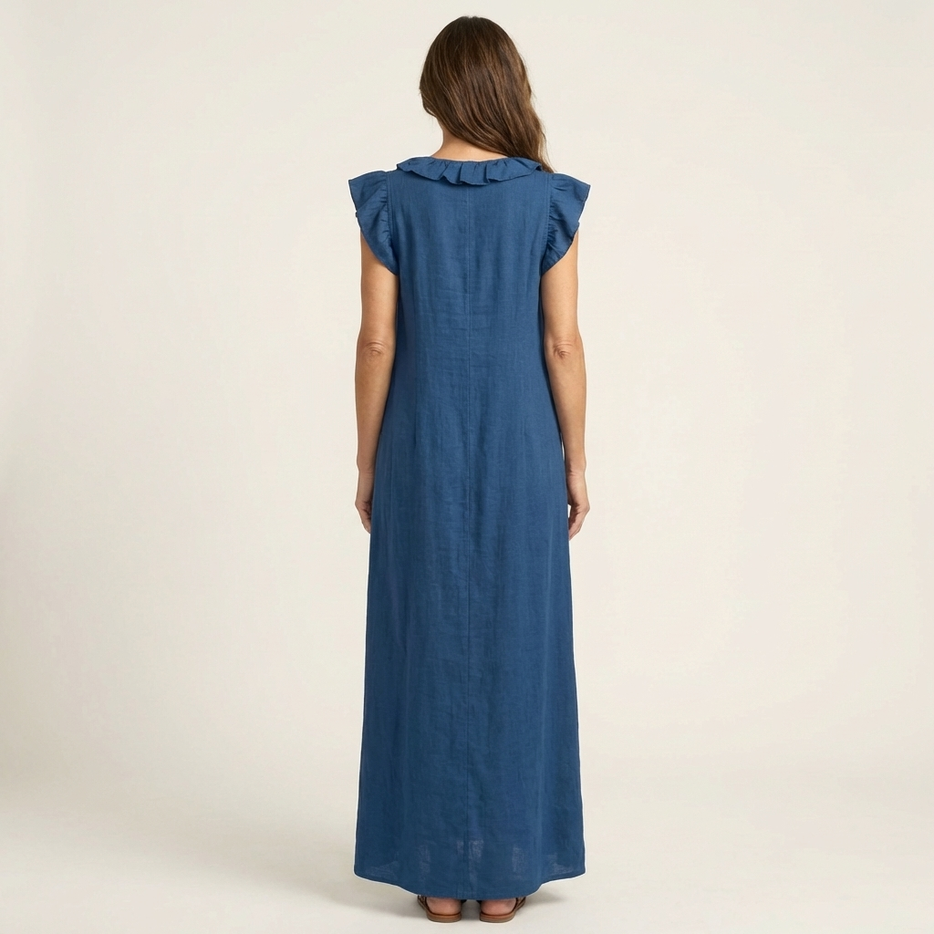 Josette | Vestido Maxi de Lino con Volantes y Escote en V