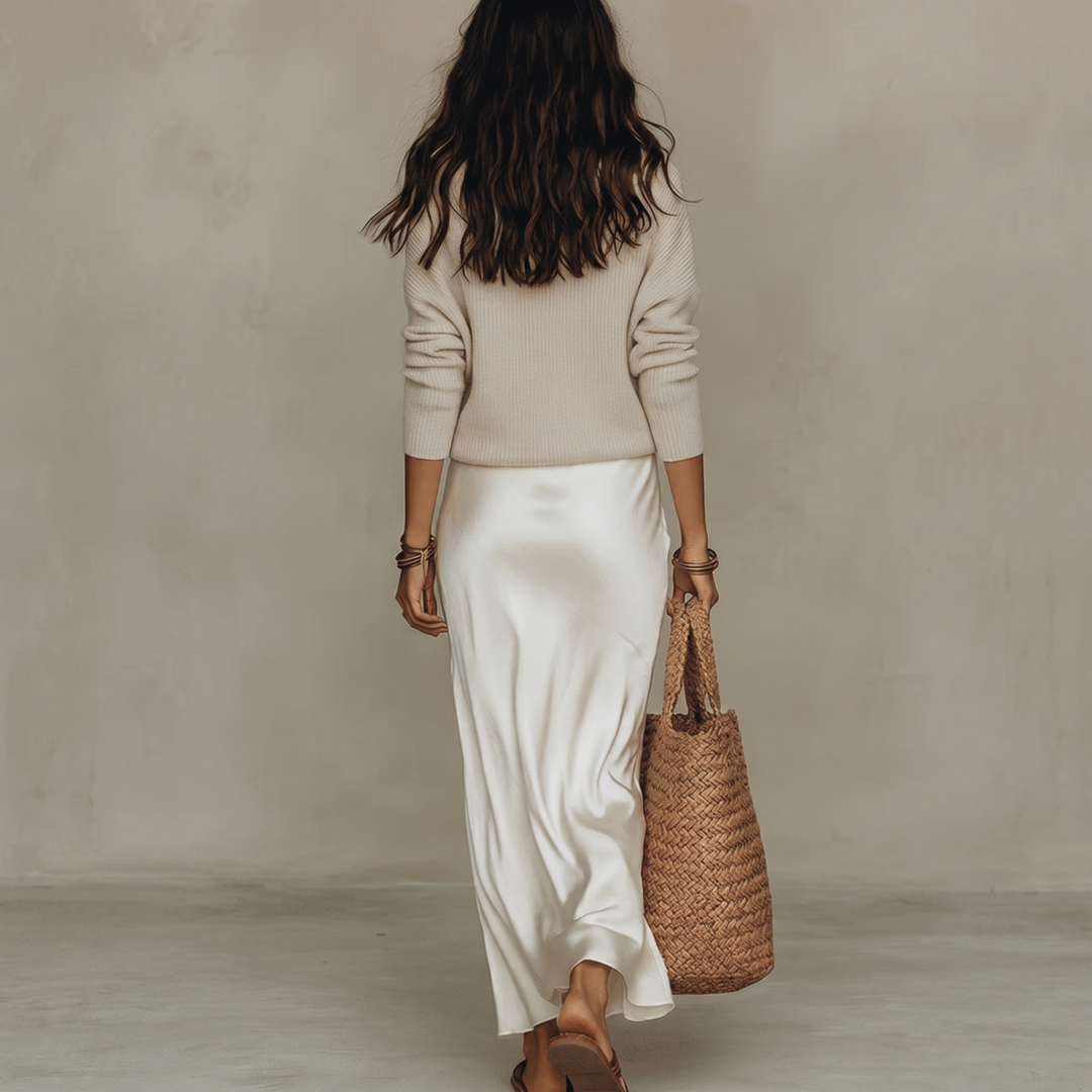 Elena | Vestido Midi de Satén con Suéter Incluido