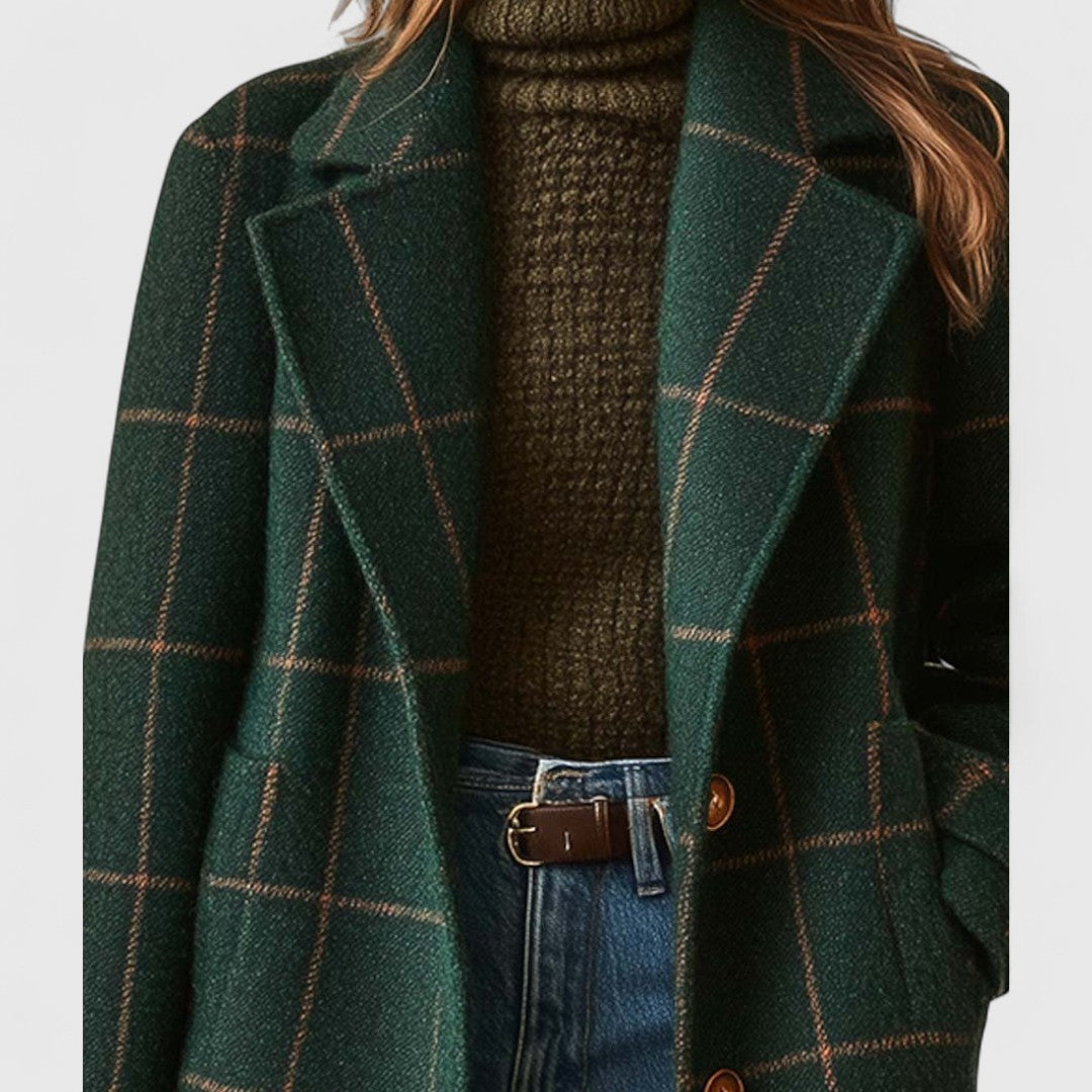Celia™ | Abrigo retro de cuadros con solapa